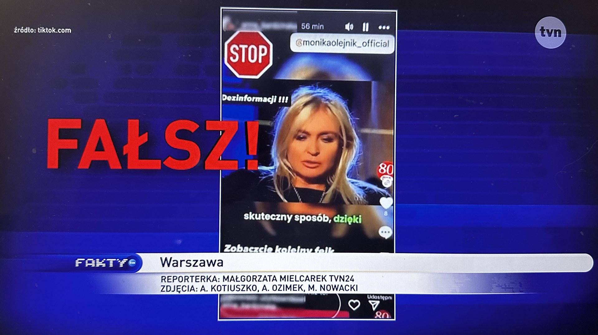 Fałszywe nagranie z Moniką Olejnik fot. screen programu 
