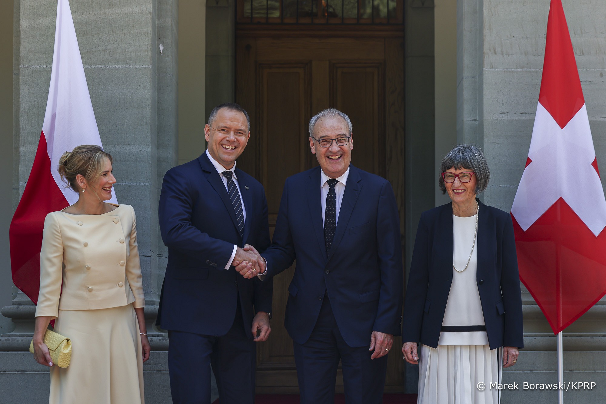Marta Nawrocka, Karol Nawrocki, Guy Parmelin, Caroline Parmelin. Fot. Prezydent.pl.